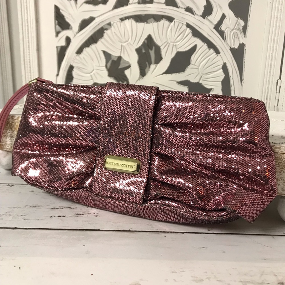 Victoria’s Secret Pink Sparkle Clutch Bag, Pink Small Purse, Sparkle Wristlet